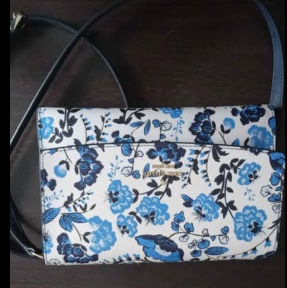 kate spade White and Blue Floral Crossbody Bag